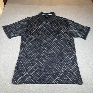 Nike Golf Polo Mens L Navy‎ Blue Abstract Line Print Shirt Comfort 100% Cotton